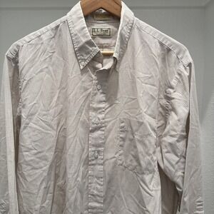VTG LL Bean Mens Button Down Dress Shirt Sz 17 33 Tan Check Made In USA EUC